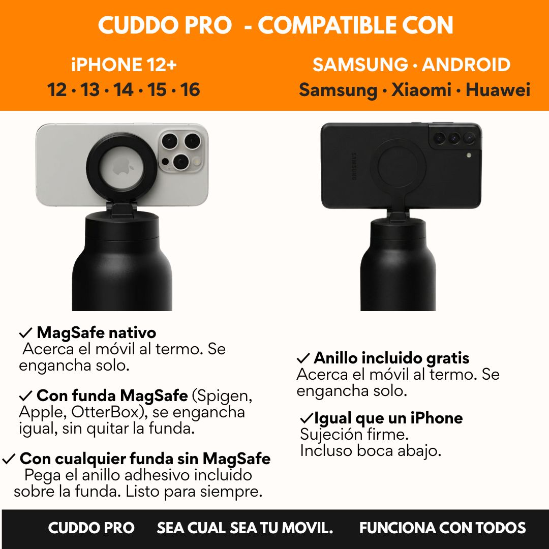 Cuddo Pro compatible con iPhone MagSafe nativo y Samsung Android con anillo adhesivo incluido gratis