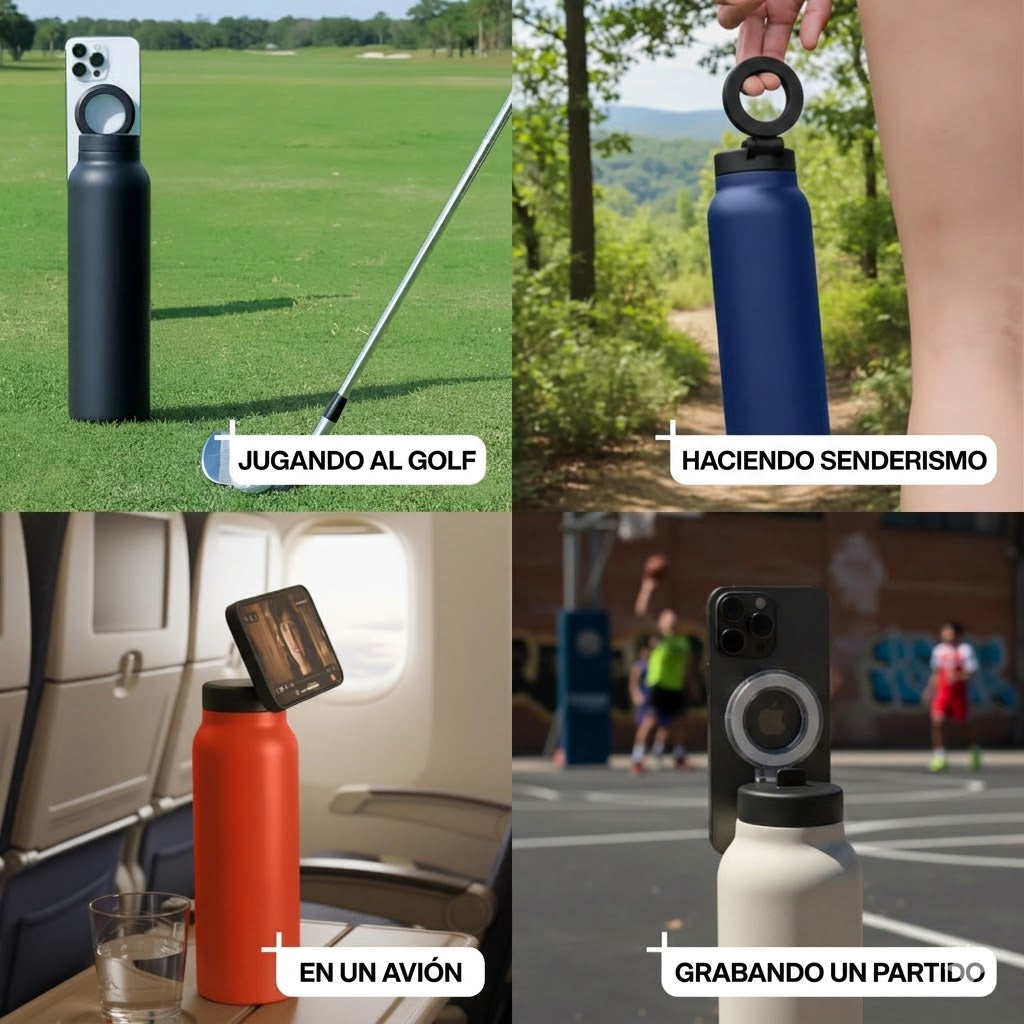 Botella térmica Cuddo Pro usos múltiples gym golf senderismo viaje soporte móvil MagSafe